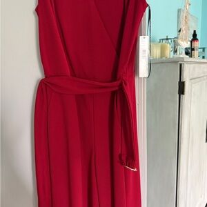 Tahari Woman Bold Red Sleeveless Jumpsuit